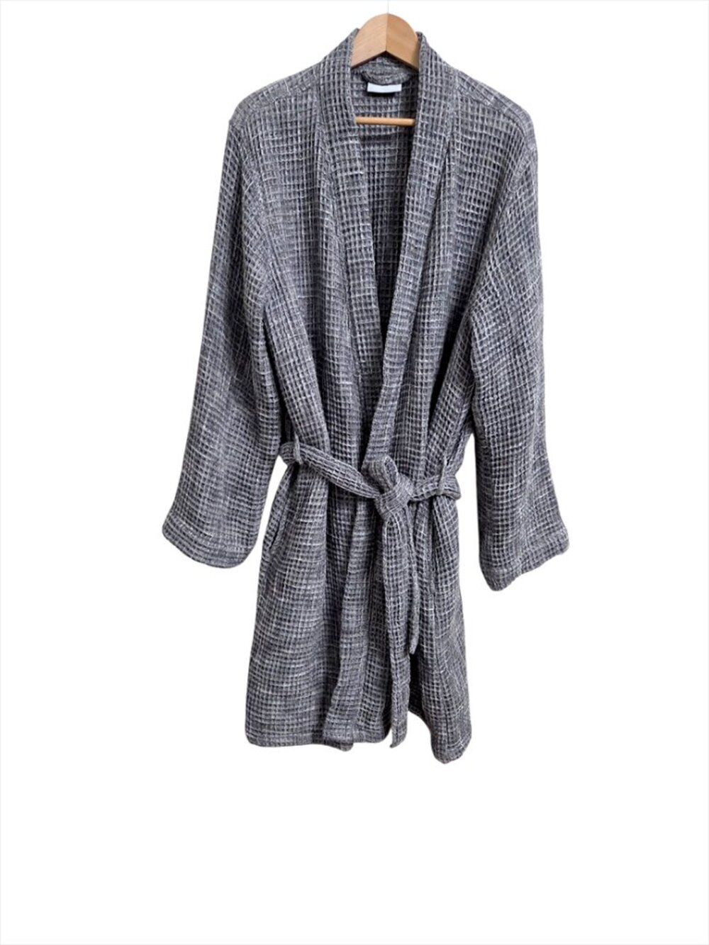 Parachute Waffle Robe Large Unisex Grey Pockets Tie Cotton Bath Comfort Lounge